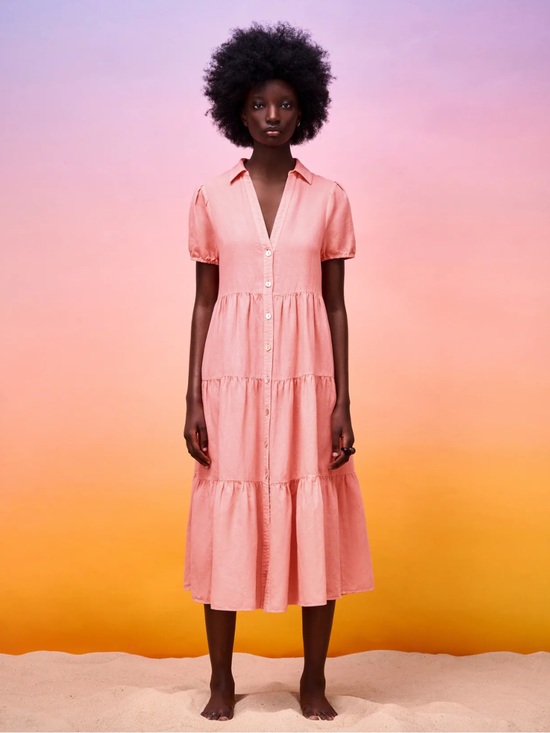 Zara Dresses & Skirts - Zara Pink Button Down Tiered Maxi Dress